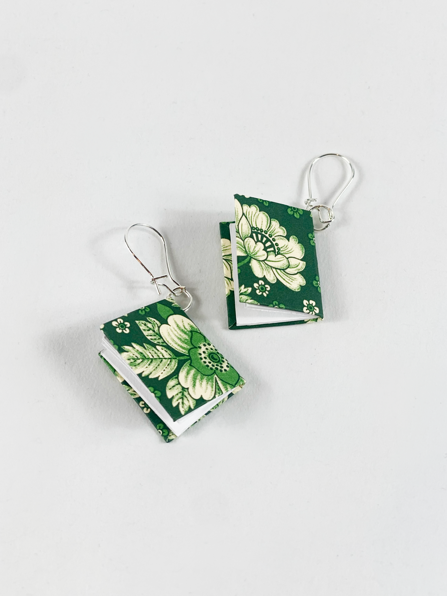 Book Earrings Green Floral