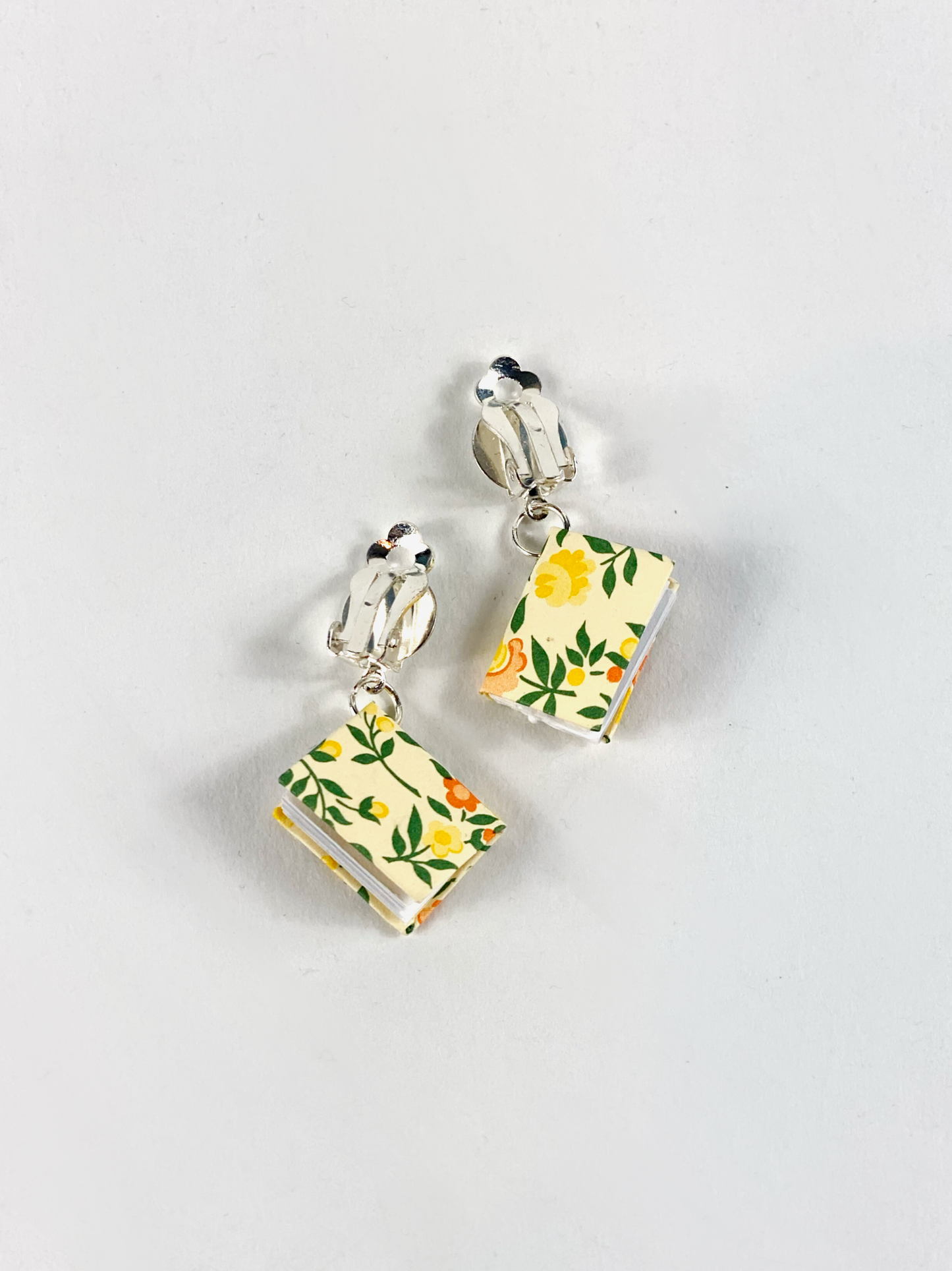 Book Earrings Yellow Floral
