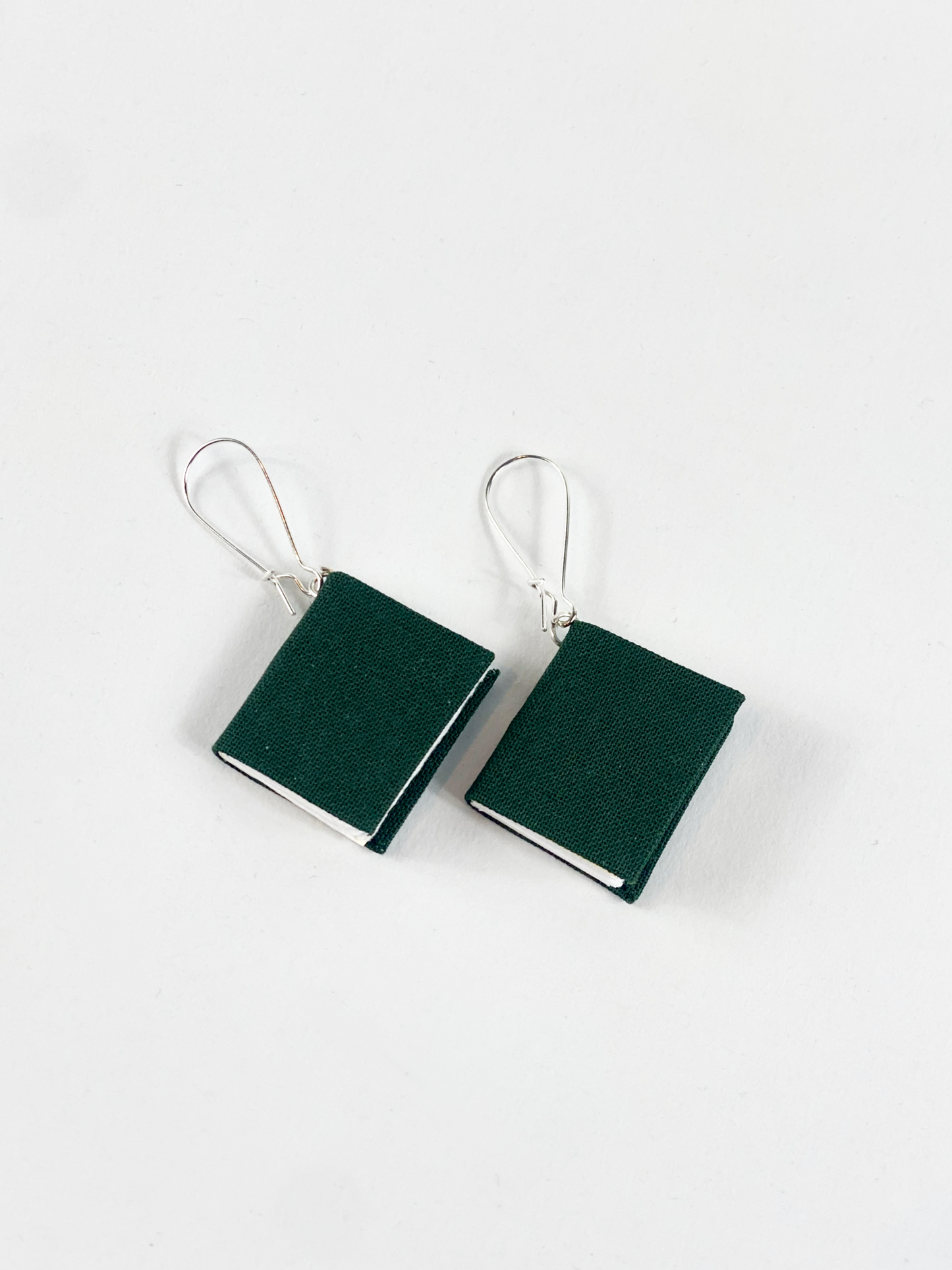 Book Earrings Dark Green Cloth M