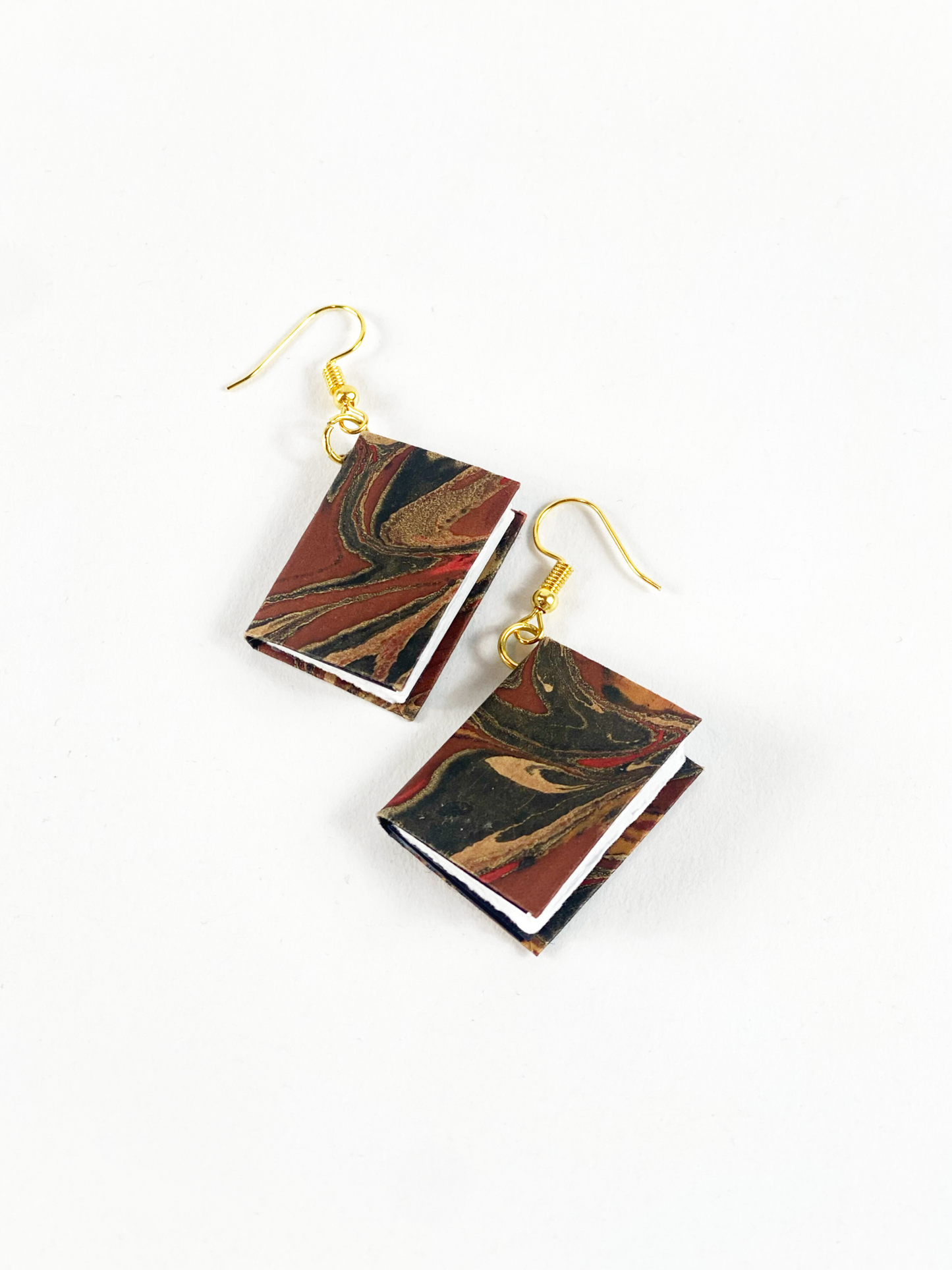 Book Earrings Red and Black Marble L
