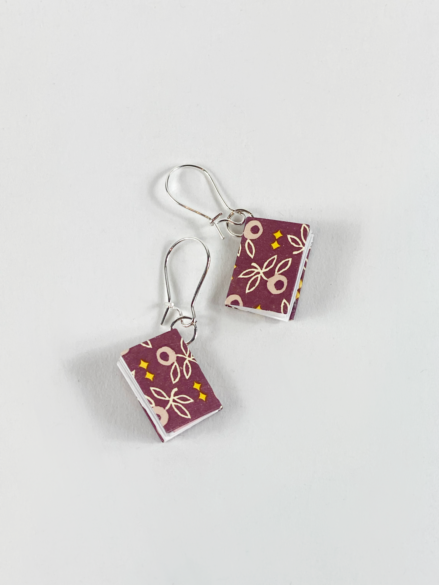 Book Earrings Burgundy Berries