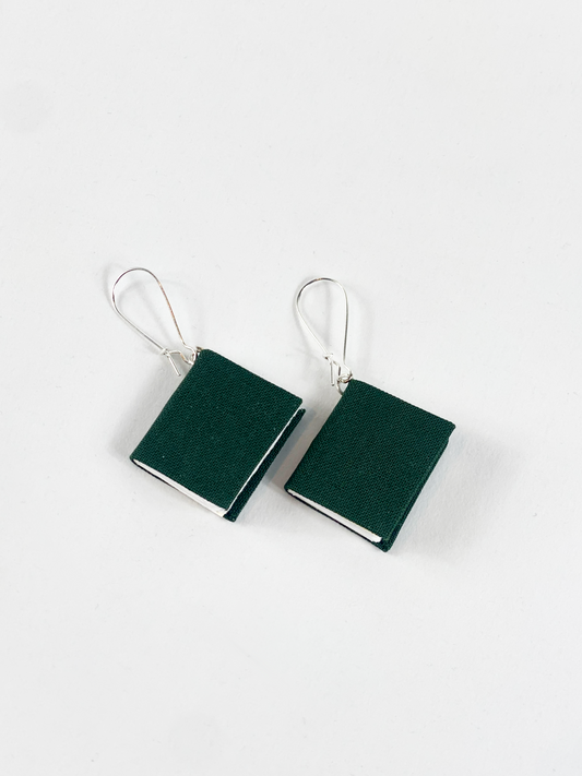 Book Earrings Dark Green Cloth M